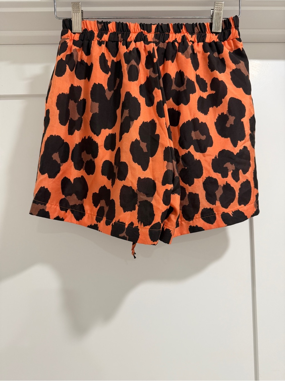 Orange Leopard Print Drawstring Mini Shorts - Picture 3 of 6